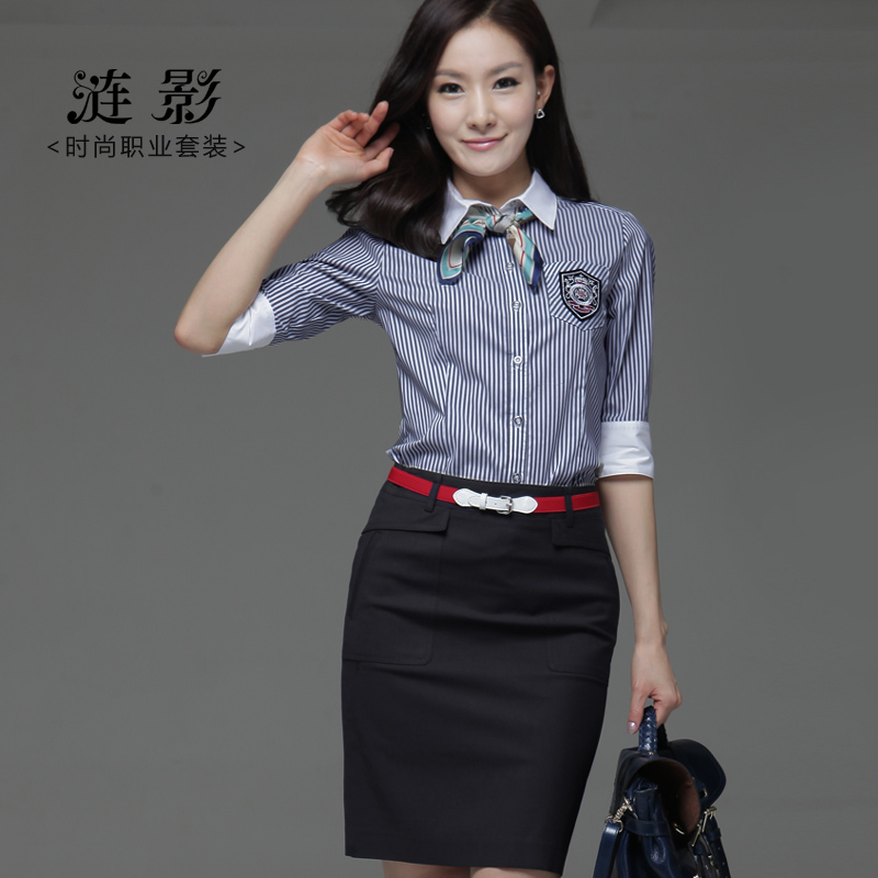 工作服女衬衫条纹_工作服女短衬衫 - 工作服女