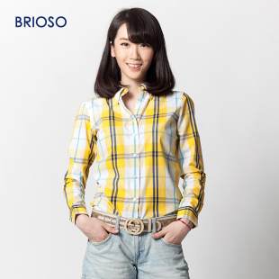  BRIOSO 春季新款格子衬衫女长袖衬衣 女 长袖韩版修身秋装新品