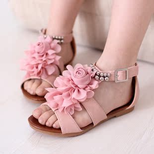  夏季新款女童鞋 韩版蕾丝花朵儿童罗马凉鞋 淑女公主女童凉鞋