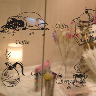啡袋咖啡机a 韩版手绘 咖啡厅餐厅 贴纸墙贴 店