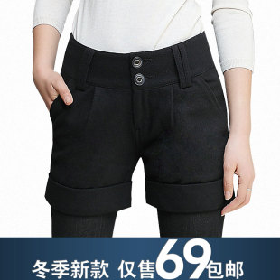  新品包邮 秋冬季新款毛呢短裤女加厚韩版显瘦靴裤有大码 SE12463