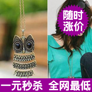  1402 欧美复古风 饰品批发 长款猫头鹰 项链毛衣链 女