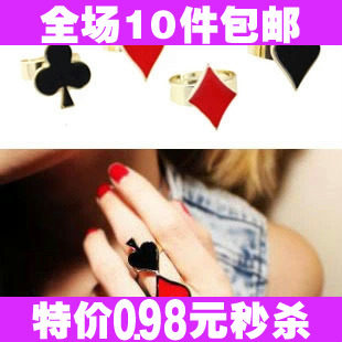 0654 欧美饰品 原宿系 扑克牌黑桃爱心金属女戒指环 女