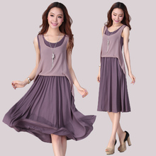 2013 Korean version of the new spring and summer women chiffon vest dress chiffon dress skirt Slim was thin