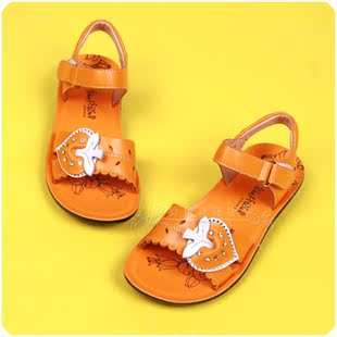  夏季新款 顽皮弹草莓镂空真皮牛皮女童凉鞋儿童韩版公主鞋