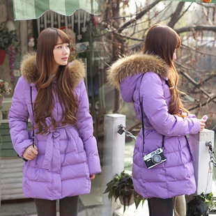  冬装新品女装 韩版加厚中长款大毛领修身保暖羽绒服羽绒外套