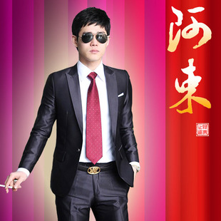  韩版西服套装 黑色 韩版修身西装时尚休闲两件套 AS16455