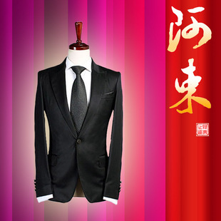  韩版西服套装 黑色 韩版修身西装时尚休闲三件套 AS19089