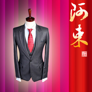  韩版西服套装 灰色 韩版修身西装时尚休闲三件套 AS19090