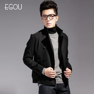  EGOU 12 12 秋冬新品毛呢外套 男修身加厚双排扣羊毛茄克 3632