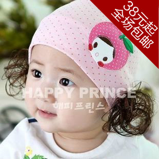  韩国发饰苹果发套婴儿头带儿童纯棉头饰假发帽卷发发带宝宝发带