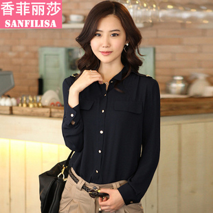  春装新款大码女装上衣衬衣 韩版修身打底衫女长袖休闲衬衫女