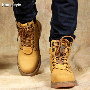  秋冬潮流皮靴男靴子 马丁靴男牛皮工装靴短靴男军靴铆钉雪地靴 男