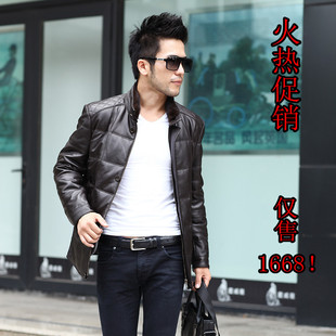  海宁皮衣新款男士绵羊皮羽绒服中长款羽绒真皮皮衣水貂立领