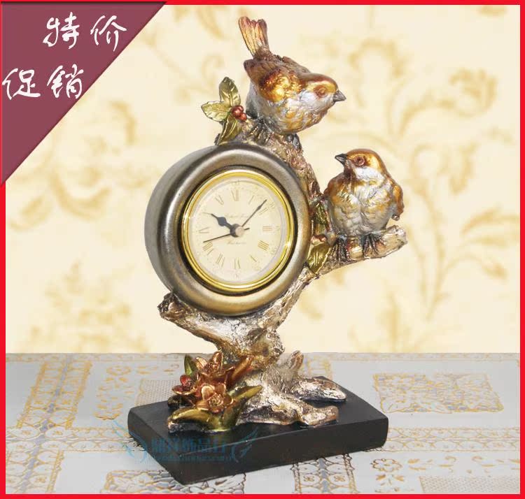 欧式家居装饰品摆件小鸟座钟树脂实用工艺品台钟新房结婚创意摆设 欧式家居装饰品摆件小鸟座钟树脂实用工艺品台钟新房结婚创意摆设