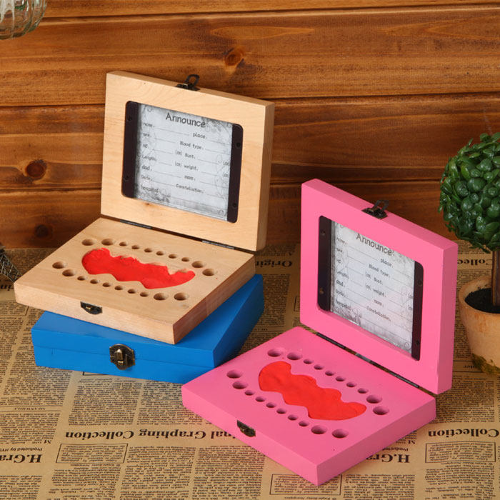 包邮 Baby Keepsake wooden box of thumb print of deciduous teeth tooth from hand, foot and hand prints save box collectibles