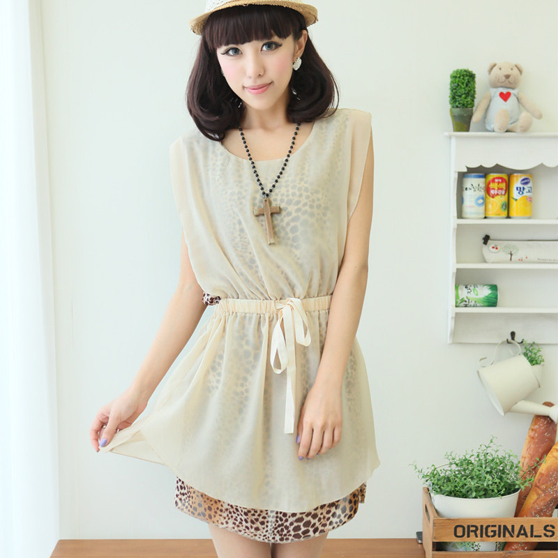 韩版豹纹修身显瘦...