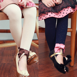  特价金冠童装女童春装 韩版纯色脚边蝴蝶结儿童打底裤0204V01