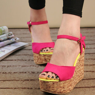  波西米亚风夏季凉鞋 欧美厚底罗马超高跟鱼嘴防水台坡跟复古女鞋