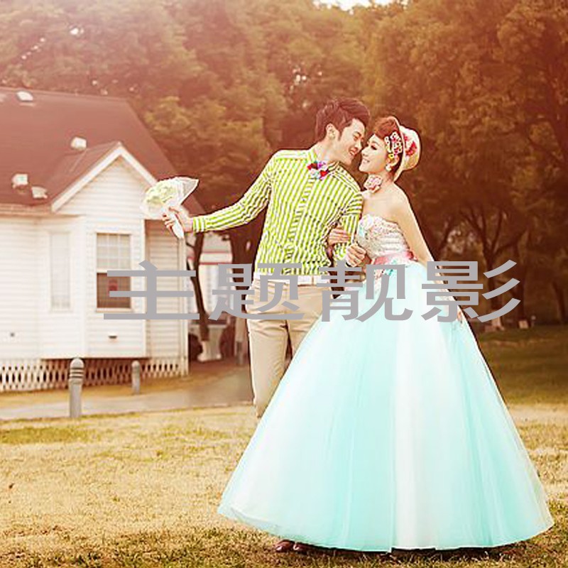 夏季新款影楼主题婚纱情侣服装抹胸绿色婚纱主题可爱婚纱 夏季新款影楼主题婚纱情侣服装抹胸绿色婚纱主题可爱婚纱