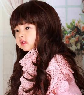  【六九街】热卖儿童帽黑色棕色长波浪卷发摄影模特道具发套假发