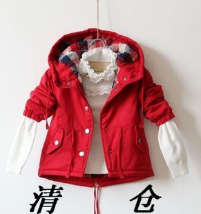  清仓冬男童女童儿童装夹棉加厚风衣带帽宝宝棉服棉衣棉袄外套