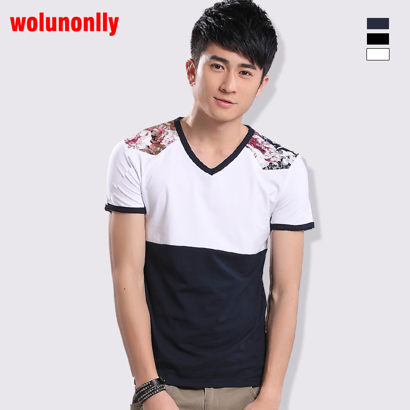 男装黑白拼接v领...