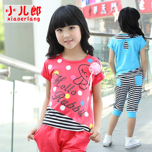  童装女童夏装新款韩版纯棉套装中大童女儿童运动休闲短袖套装