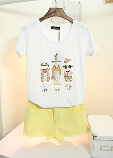  夏新款  基础款 立体镶钻印花 修身 莫代尔女式纯棉短袖T恤