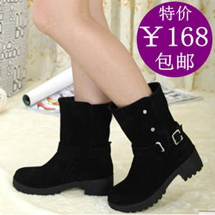  达芙妮新款女短靴子中跟休闲真皮马丁靴机车靴雪地靴大码包邮