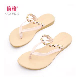  夏季新品 韩版简约休闲舒适平底夹趾女凉拖鞋 女式人字拖