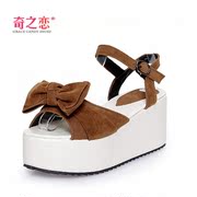 2013夏季新品凉鞋 韩版蝴蝶结潮流甜美磨砂松糕鞋厚底坡跟女鞋子