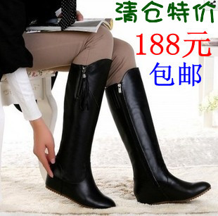  清仓包邮秋冬新款千百丽人挚爱平底真皮流苏内增高筒长靴女靴子