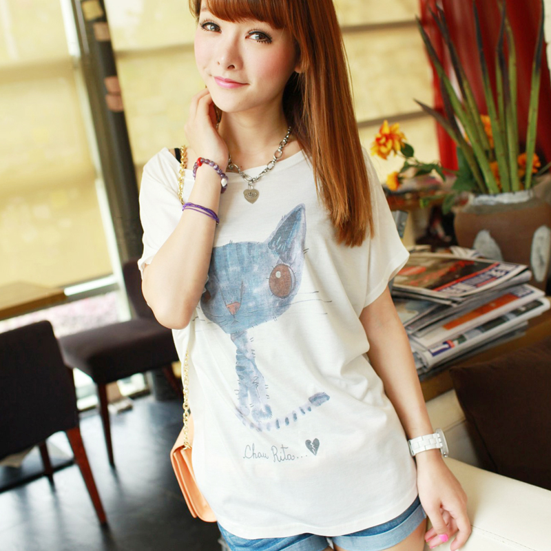 蝙蝠短袖女宽松大码...