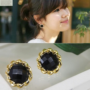  0584 新款小饰品 多切面太阳花黑宝石小清新耳钉 耳饰 女