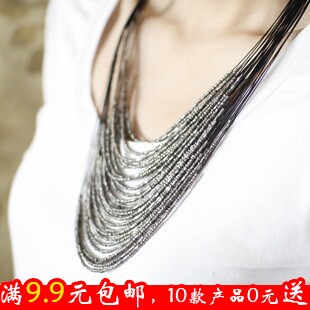 C142 日韩挂件饰品 波西米亚细密珠珠短项链 多层串珠流苏女项链