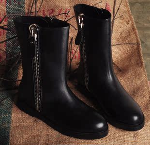  kat maconie小牛皮双拉链中筒靴 机车靴 骑士靴 马丁靴 真皮女靴