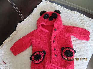 纯手工编织<em>珊瑚绒</em>毛巾线儿童动物小熊<em>毛衣</em>外套