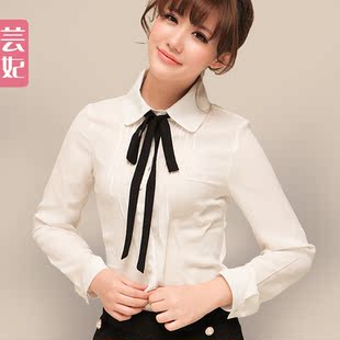  芸妃衬衫雪纺衫 韩版衬衣女长袖内搭蝴蝶结春装 长款雪纺衬衫