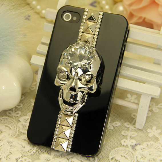大水晶骷髅手机壳装饰iphone三星HTC贴钻diy