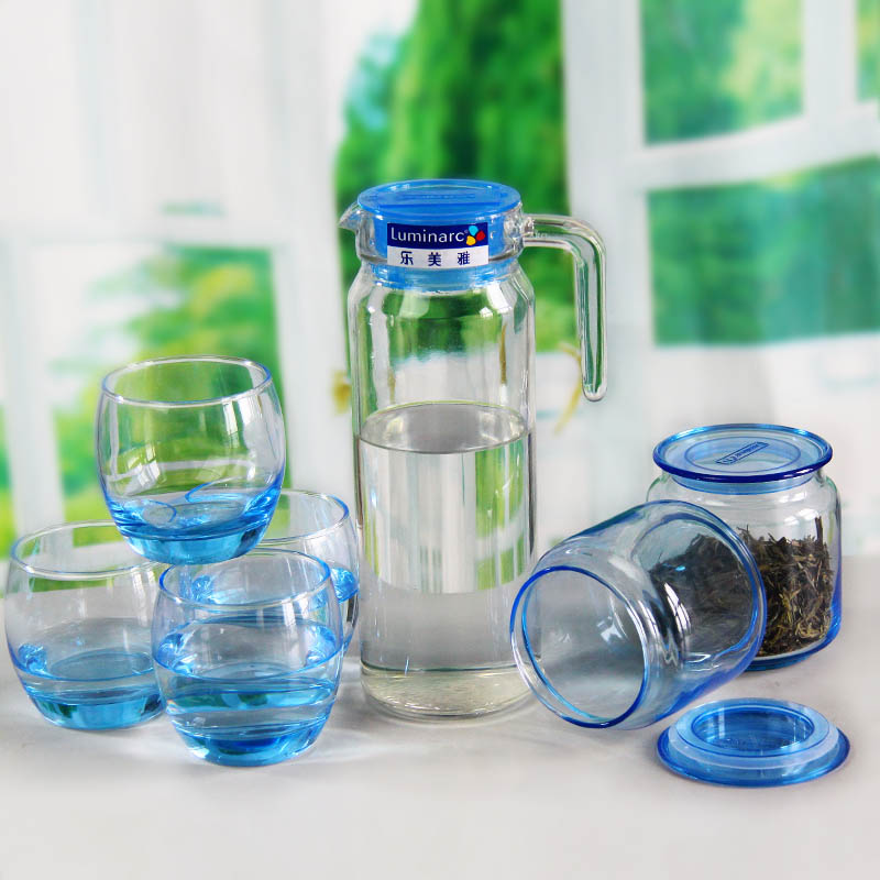 弓箭乐美雅玻璃水具套装+茶叶罐套装 玻璃水杯 冷水壶 茶叶储藏罐