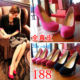  新款春鞋 小辣椒同款单鞋防水台欧美红色黑色高跟鞋婚鞋女鞋