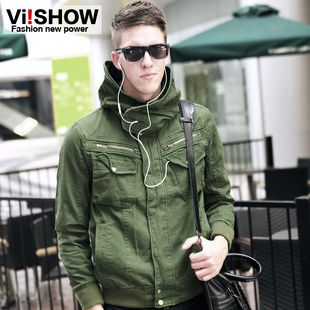  viishow新品冬装男装薄夹克 潮流复古机车修身男士英伦潮