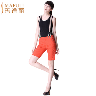  Mapuli纯棉背带裤中裤五分裤女夏季休闲裤女裤5分裤韩版修身显瘦