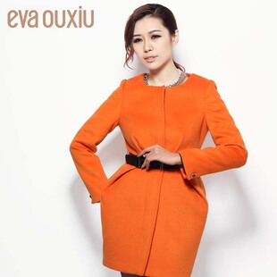  EVAOUXIU伊华欧秀冬装新品通勤修身中长款毛呢外套
