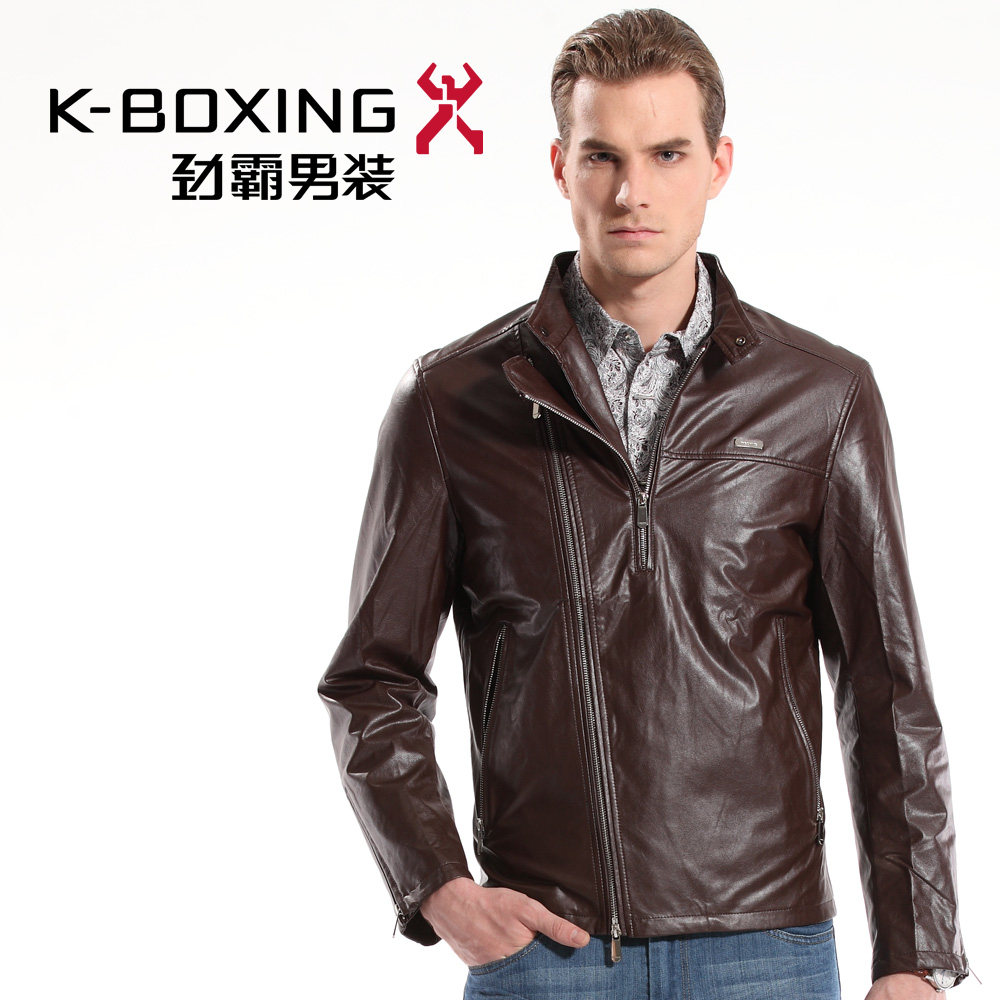 劲霸男装 2013秋季正品新 jacket男士皮夹克 外套荔枝纹FKDX3409