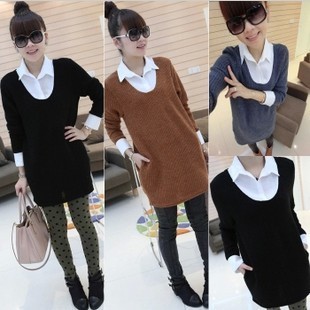 复古英伦宽松假两件套<em>衬衣</em>毛衣<em>女衬衫领毛衣</em>外