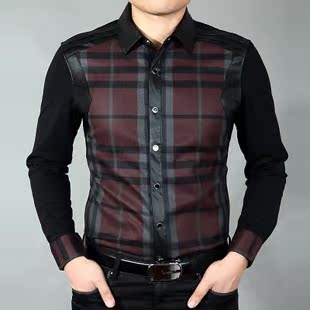  特价春季新款 七匹狼长袖衬衫 男装正品拼色拼接英伦商务男士衬衣