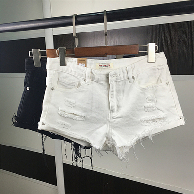 韩国夏装YIRENXIU正品伊人秀纯色纯棉破洞休闲短裤女牛仔热裤潮