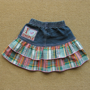  特价夏款 女童彩格棉布牛仔半裙/短裙/超短裙儿童裙子 可双面穿